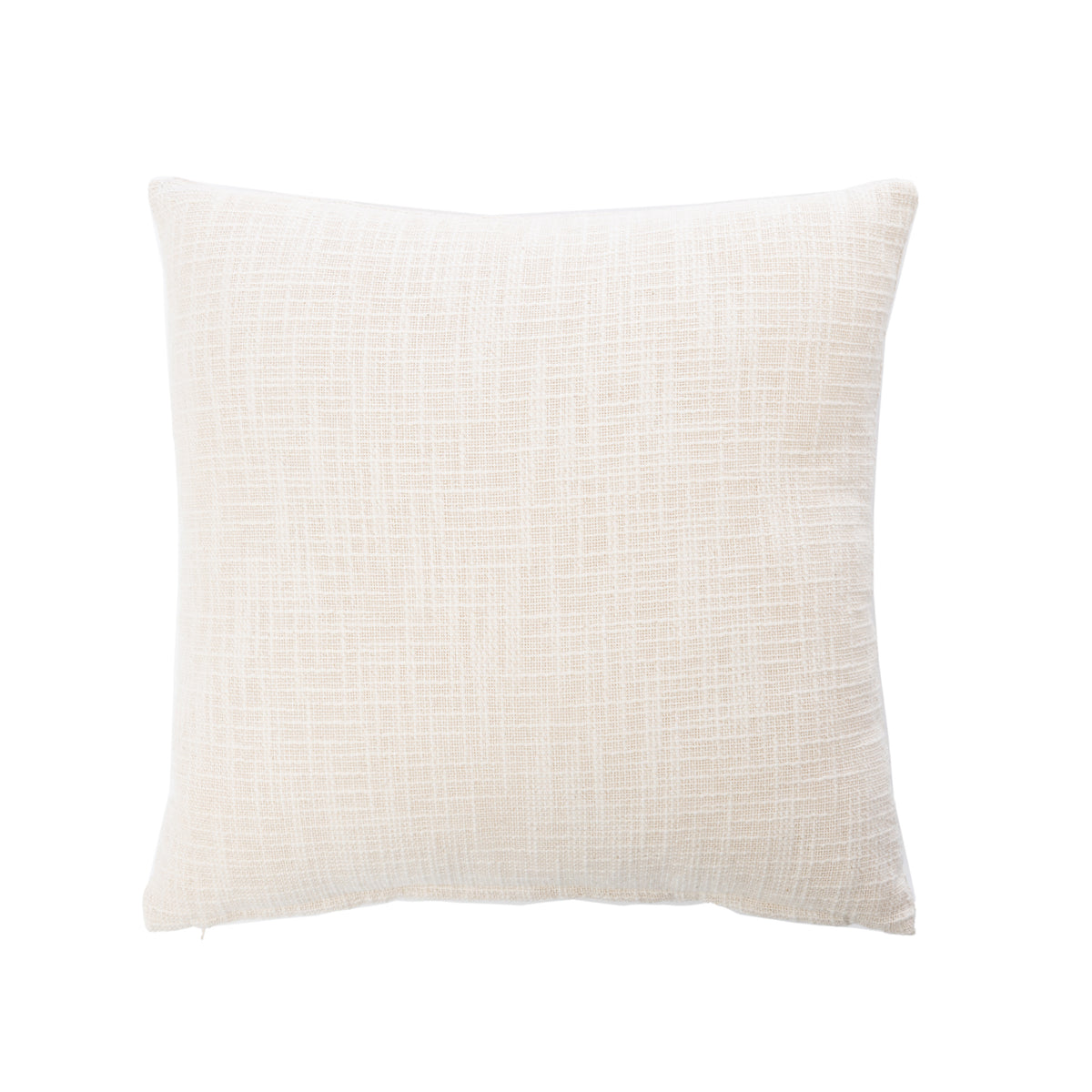 A square throw pillow in a textured, woven linen-like fabric in a muted natural color, shown against a plain white background.