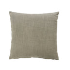 A square throw pillow in a textured, woven linen-like fabric in a muted olive color, shown against a plain white background.