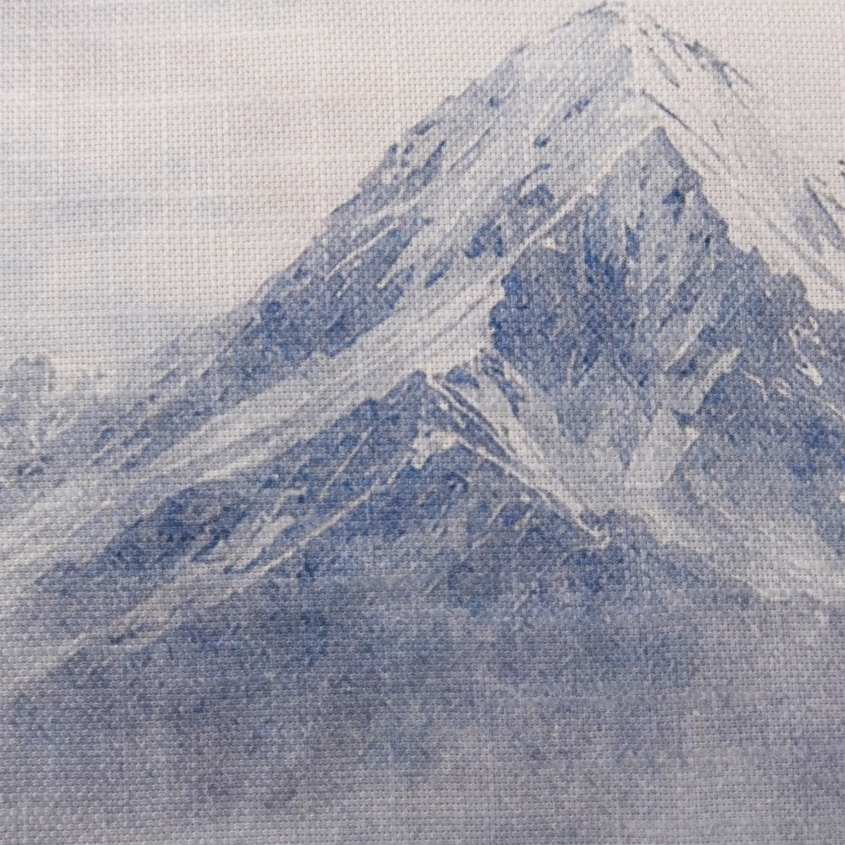 Close-up of the Fieldcrest Aoraki Mount Cook Cushion showing the woven fabric texture and detailed snow-capped mountain print.