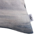 Close-up of the Fieldcrest Aoraki Mount Cook Cushion corner showing the textured fabric, soft mountain print and Fieldcrest brand label.