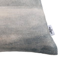 Close-up of the Fieldcrest Misty Milford Sound Cushion corner showing the textured fabric, muted mountain design and Fieldcrest brand label.