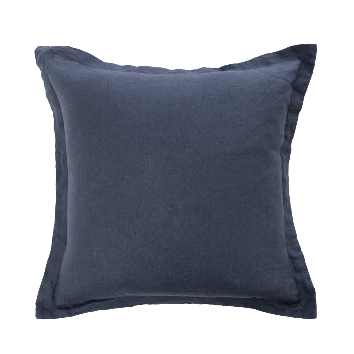 A square throw pillow in a textured midnight blue fabric with a matching piped border, shown against a plain white background.