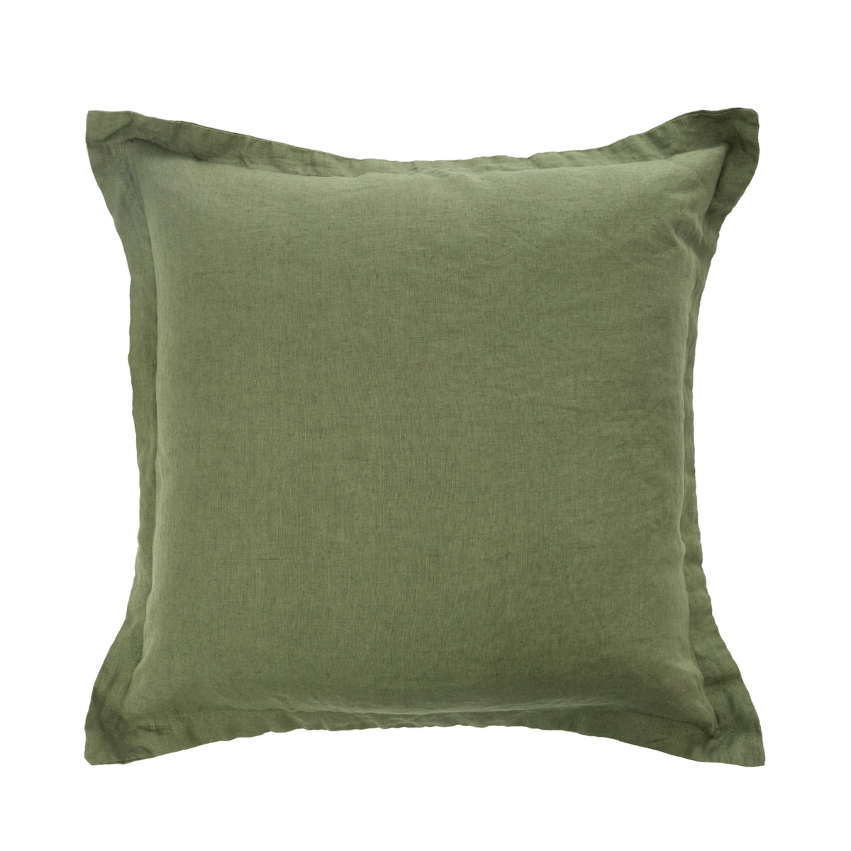 An pine green square throw pillow with a textured linen-like fabric and piped edges, shown against a plain white background.