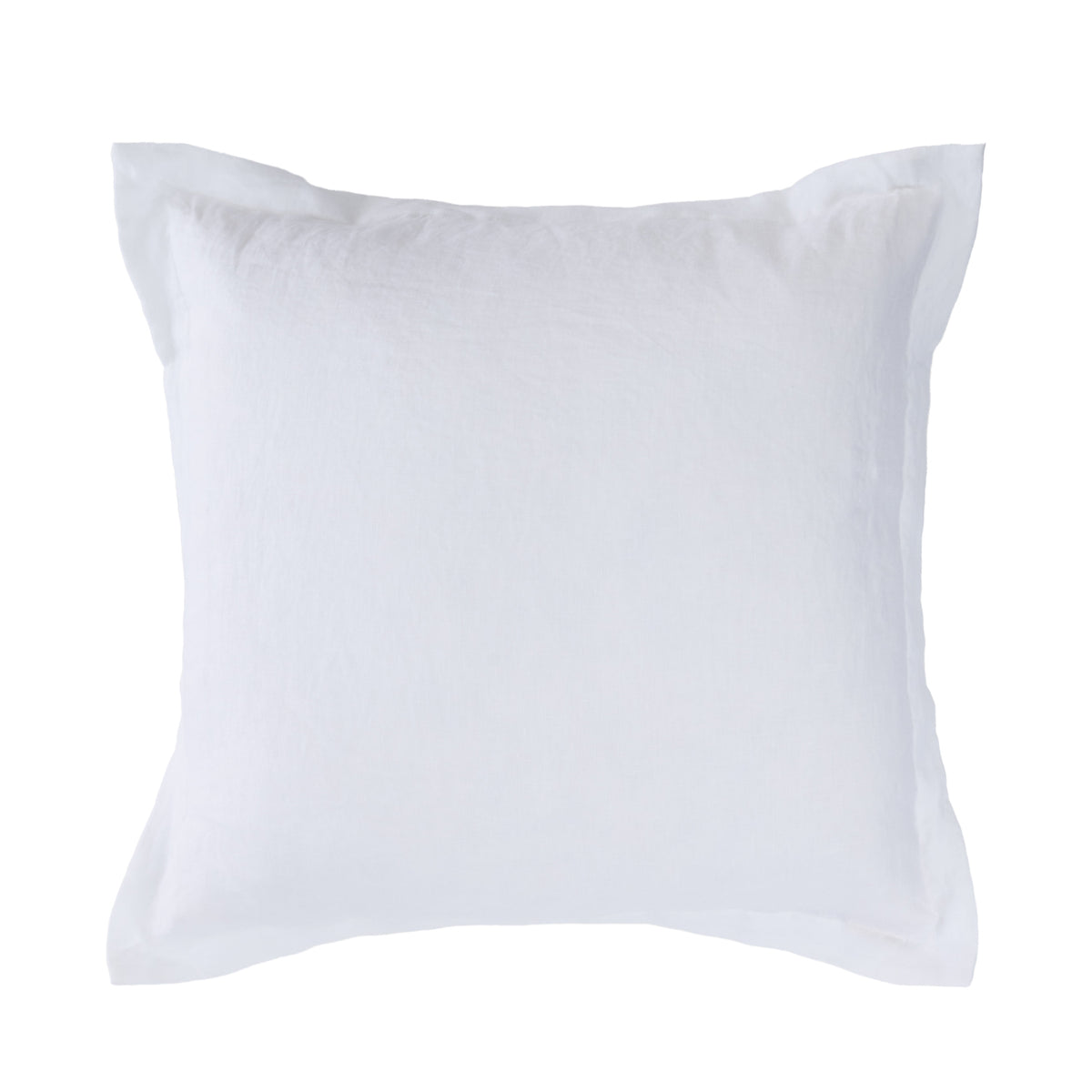 A plain white square throw pillow with a soft, slightly textured fabric, shown against a solid white background.