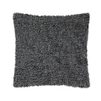 Charcoal square cushion featuring a thick, curly bouclé texture across the front for a soft, cosy look.
