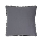 Back view of a charcoal bouclé cushion featuring a smooth, plain fabric backing with textured edges.