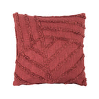 Plum square cushion featuring raised tufted detailing in an abstract geometric pattern across the front.