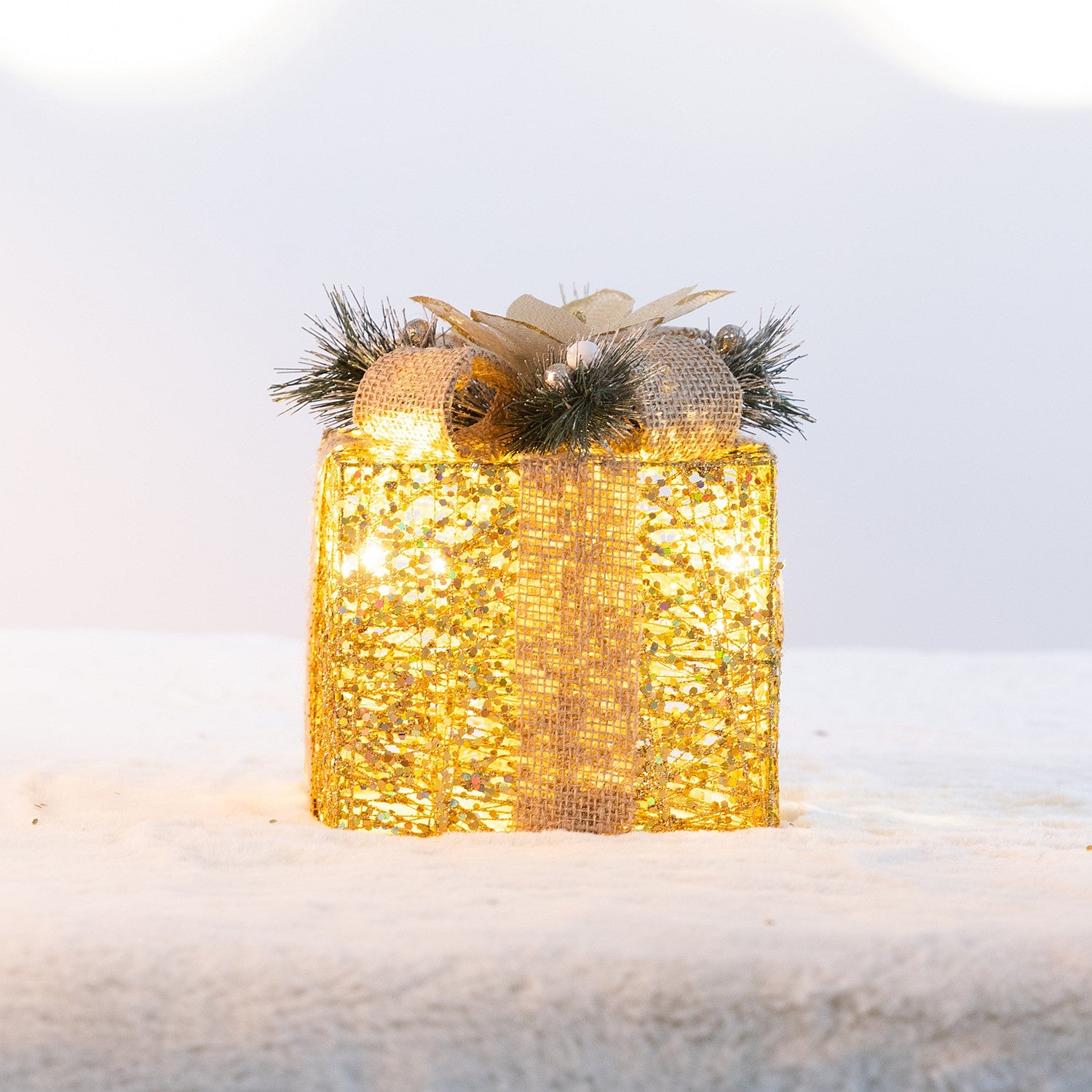 Christmas Wishes Glitter Present Box With LED