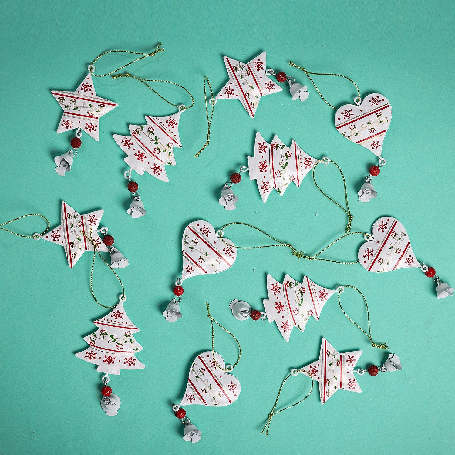 Christmas Wishes White Set of 12 Metal Hanging Christmas Tree Decorations