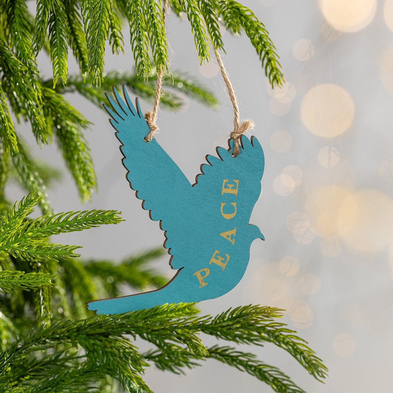 Christmas Wishes Wood Bird Peace Hanging Decoration