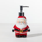 Christmas Wishes Santa soap dispenser with red suit, white beard and silver pump on a white background.