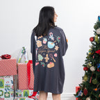 Back view of the Christmas Wishes Christmas Sugar Squad Sleep Tee in charcoal, featuring a large colourful Sugar Squad festive baking print.