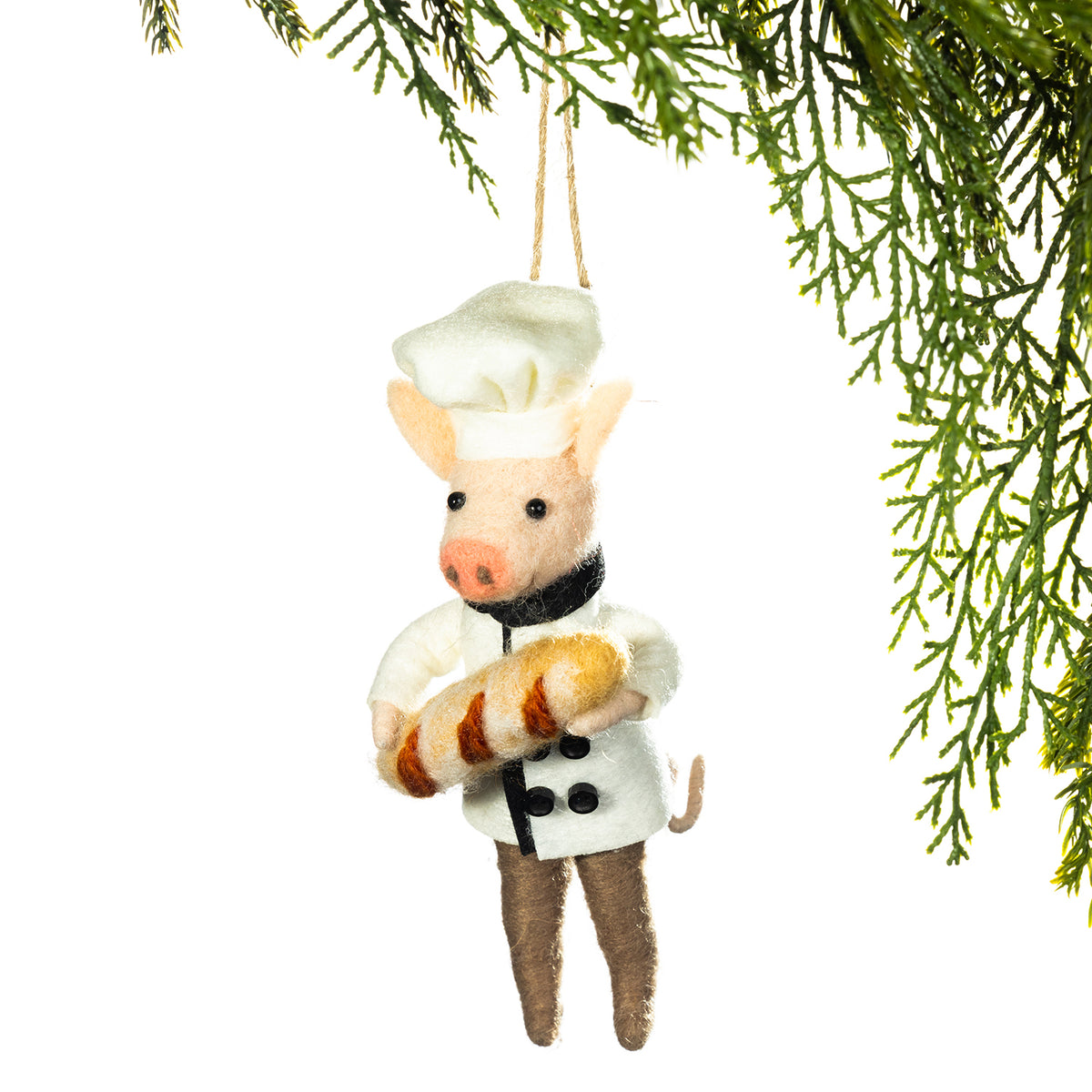 Christmas Wishes Felt Pig Chef Hanging Christmas Tree Decoration