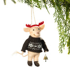 Christmas Wishes Felt Pig With Bells Hanging Christmas Tree Decoration
