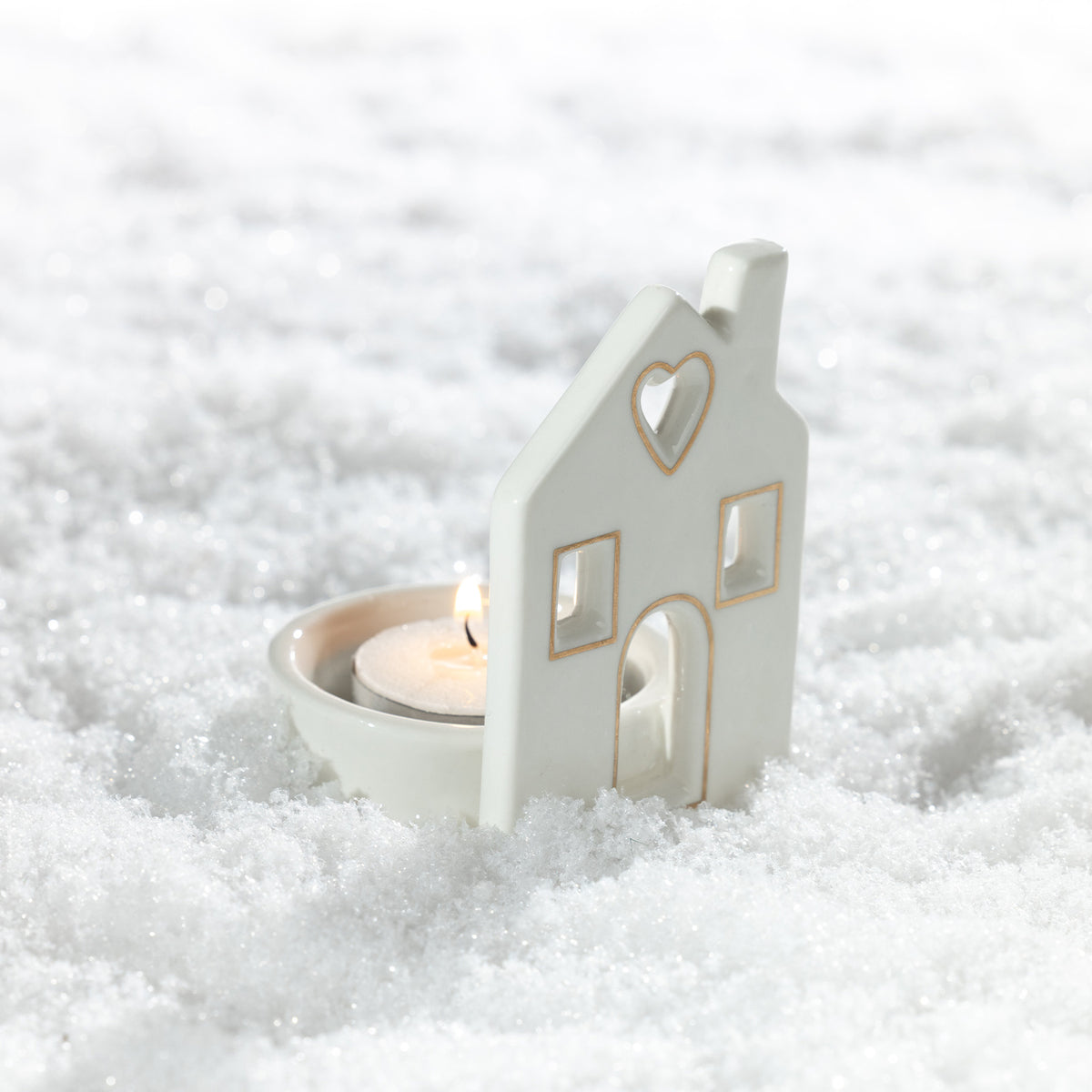 Christmas Wishes Heart House Tealight Candle Holder
