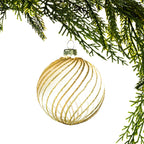 Christmas Wishes Champagne Frosted Ombre Bauble – Champagne-toned round bauble with a smooth metallic finish, enhanced with frosted glitter sections and curved decorative detailing for a sophisticated festive look.