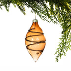Christmas Wishes Bronze Long Glitter Swirl Bauble – Elegant elongated bronze glass bauble featuring dark glitter swirl detailing wrapped around the surface. Its tapered shape and warm metallic finish bring a sophisticated touch to festive decorating.