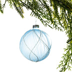Christmas Wishes Frosted White Glitter Flower Bauble Pale Blue – Pale blue glass bauble with a frosted finish and delicate white glitter floral detailing. The soft blue tone and shimmering design create a graceful, wintry addition to your festive decorations.