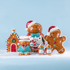 Christmas Wishes gingerbread collection displayed together on a snowy blue backdrop.