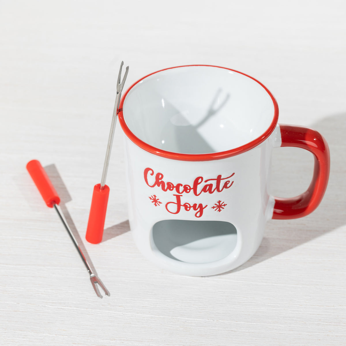 Christmas Wishes White Chocolate Fondue Mug with 2 Forks