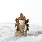 Christmas Wishes Angel Décor Fluffy Dress Small Beige – Small angel Christmas decoration with a soft beige fluffy dress, brown knitted hat, braided hair, gold glitter wings and gold star detail.