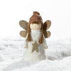 Christmas Wishes Angel Décor Fluffy Dress Large White – Large angel Christmas decoration with a soft white fluffy dress, brown knitted hat, braided hair, gold glitter wings and gold star detail.