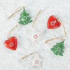 Christmas Wishes Metal Heart Star And Tree Set Of 6 Hanging Christmas Tree Decorations