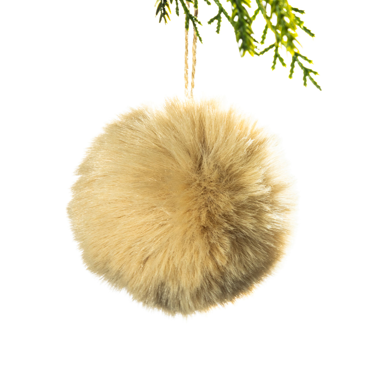 Christmas Wishes Fluffy Pompom Beige Hanging Christmas Tree Decoration