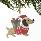 Christmas Wishes Wooden Dachshund Hanging Christmas Tree Decoration