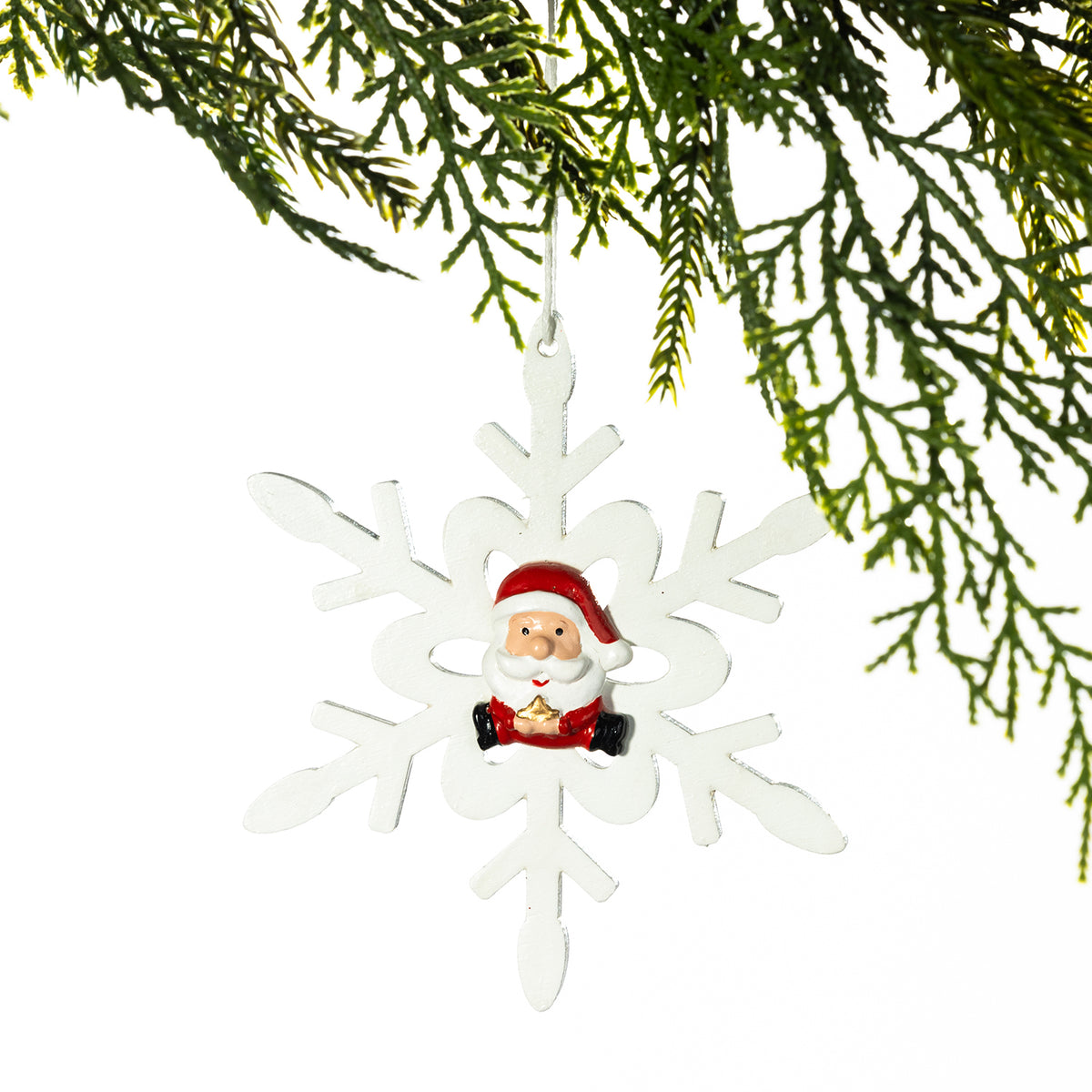 Santa in a snowflake hanging christmas tree decoration 