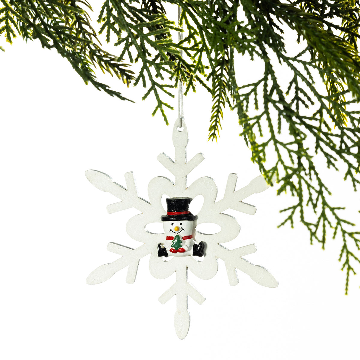 Snowman in a snowflake christmas tree decoration