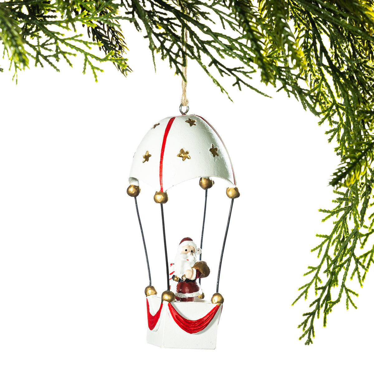 Christmas Wishes Metal Santa In White Air Balloon Hanging Christmas Tree Decoration
