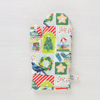 Christmas Wishes Kiwi Christmas oven glove shown individually with the colourful New Zealand-inspired festive print.