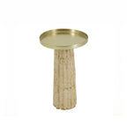 Cove Cement Candle Holder Large Natural featuring a textured cement-style base and round gold-toned candle plate.