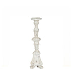 Gracious Living Lily Antique Candle Holder Small Antique White featuring an ornate carved design with a distressed antique white finish.