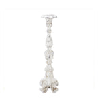 Gracious Living Lily Antique Candle Holder Large Antique White featuring an ornate carved design with a distressed antique white finish.