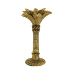 Design Republique Coconut Palm Taper Holder Gold featuring a textured palm tree design with a metallic gold finish.
