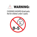 A choking hazard warning label with text reading 'WARNING: CHOKING HAZARD-Small parts. Not for children under 5 years.