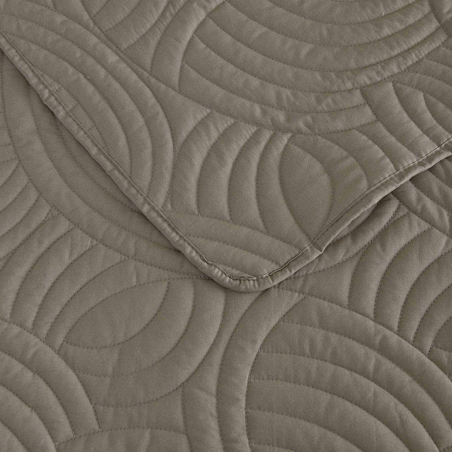 Mushroom colour quilted coverlet close-up showing textured stitched pattern 