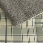 Green and cream check duvet cover set up close