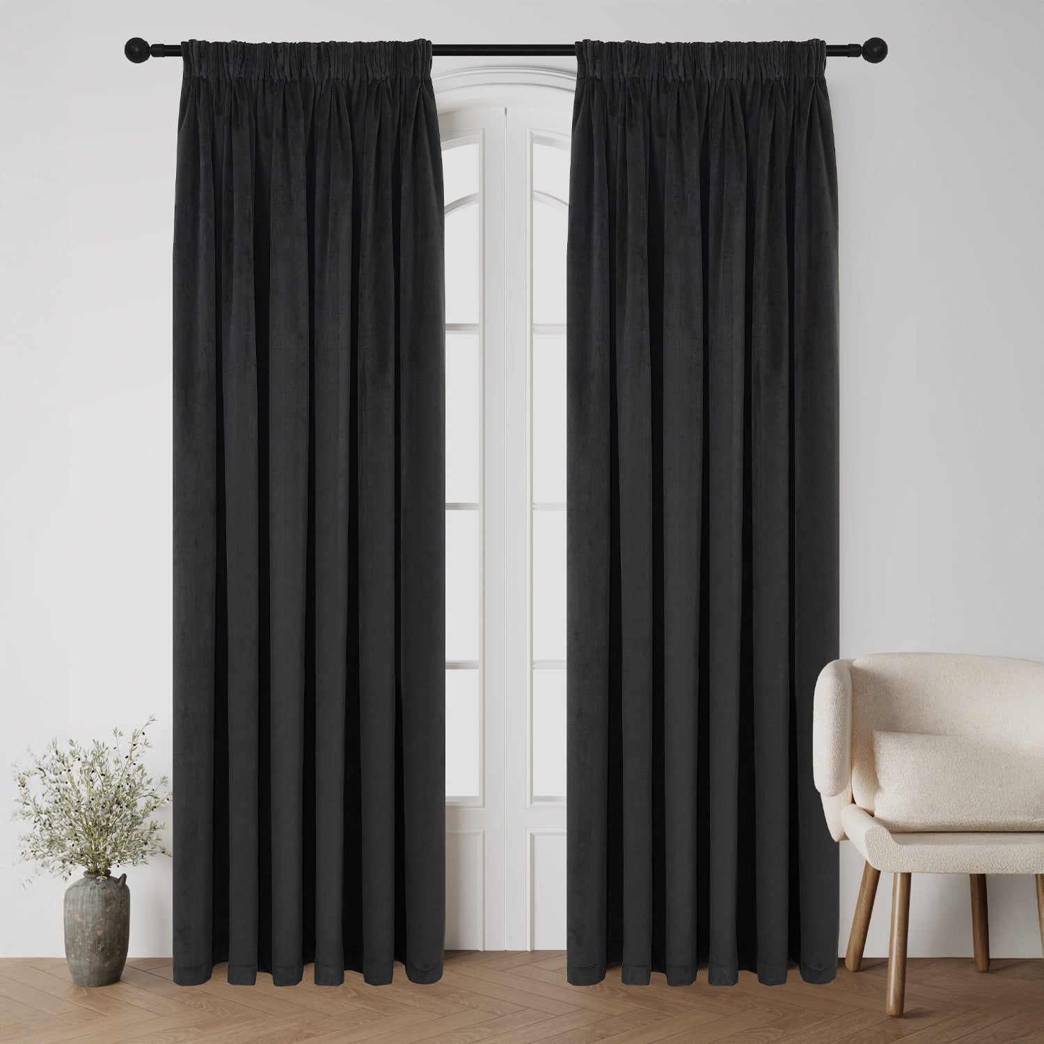 Style Co. Beau Velvet Block Out Pencil Pleat Curtain Pair