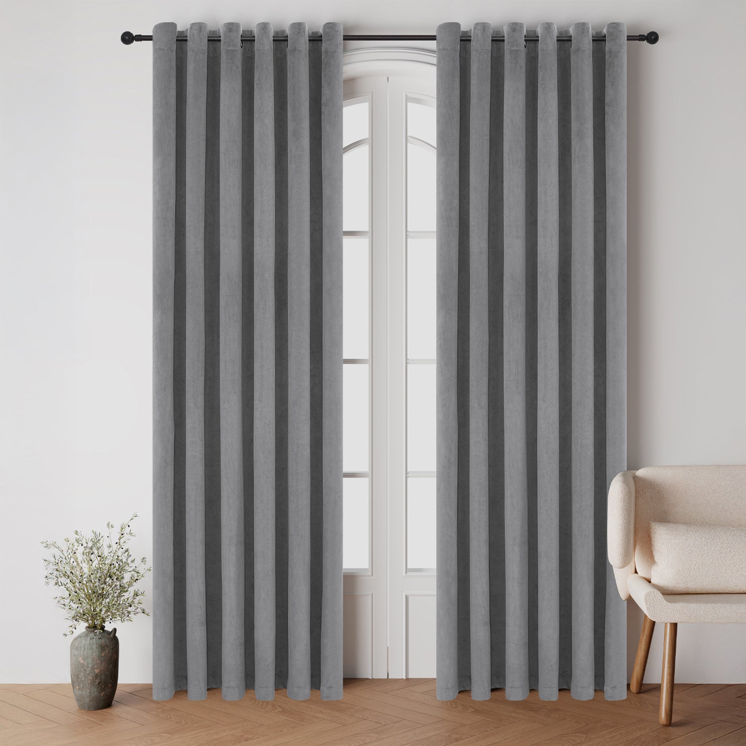 Style Co. Beau Velvet Block Out Eyelet Curtain Pair Grey