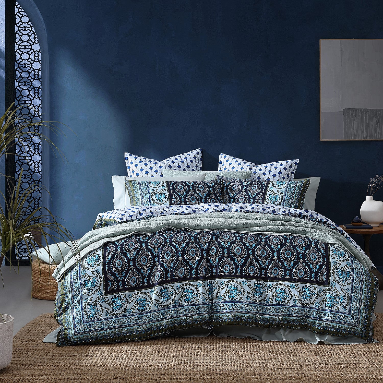 Logan & Mason Priya Blue Cotton Duvet Cover Set