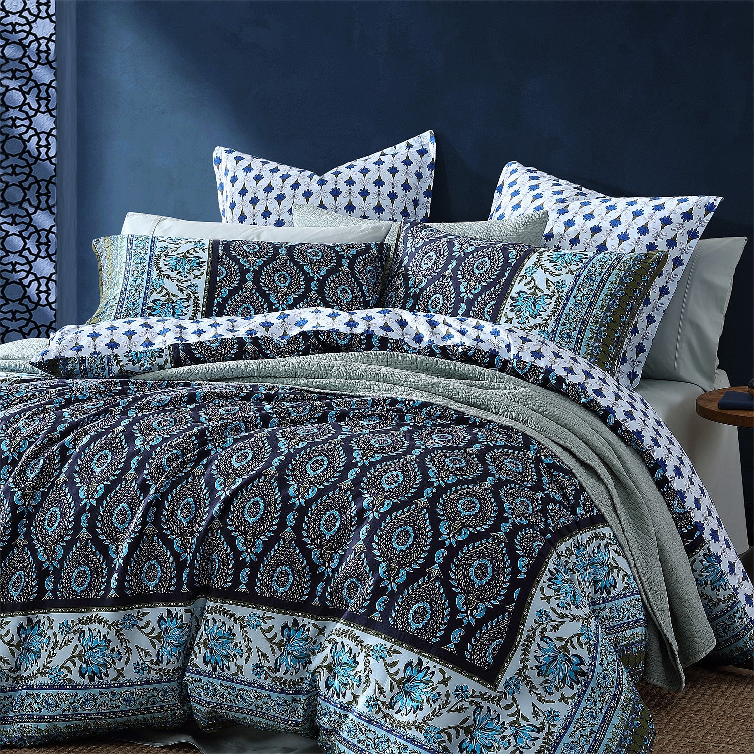 Logan & Mason Priya Blue Cotton Duvet Cover Set