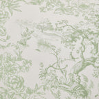 Green floral and bird pattern on a light gray background
