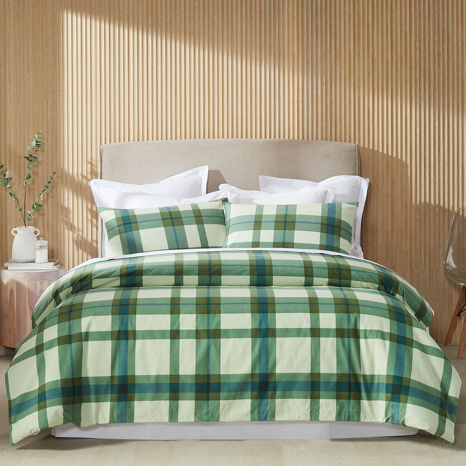 Hometones Green Check Brushed Microflannel Duvet Cover Set