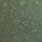 Floral pattern with green flowers and leaves on a textured green background