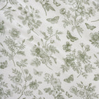 Pattern of green flowers and butterflies on a light gray background