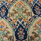 Decorative pattern with horses and floral elements on a beige background