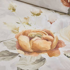 Floral fabric with large peony flowers on a light background